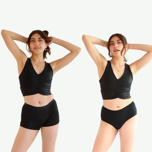 BÓXER MNESTRUAL NYX Y CALZÓN MENSTRUAL FREYA MODELADOS POR UNA CHICA