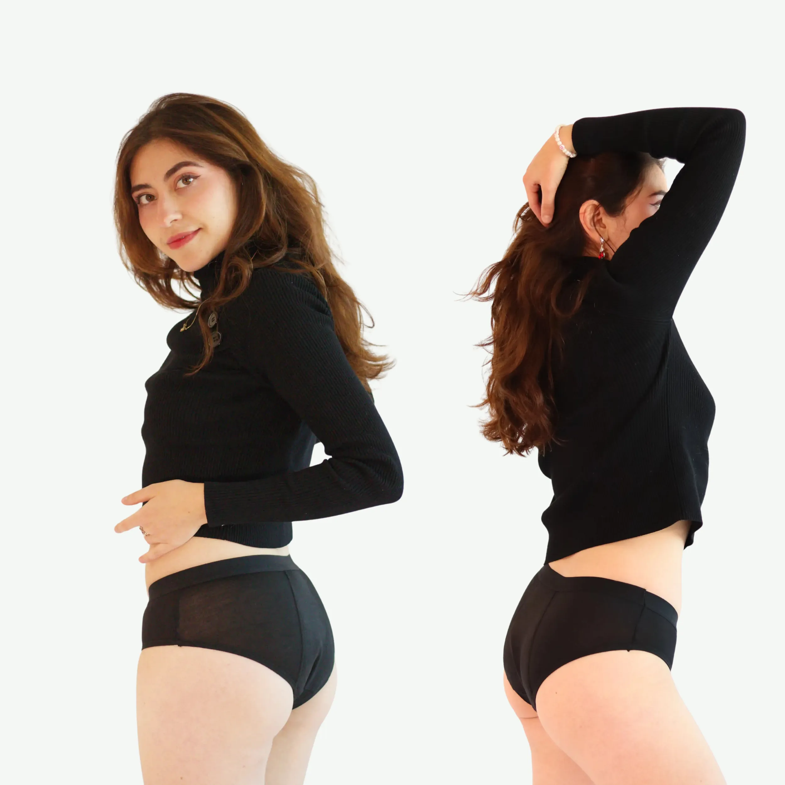 modelo posando con el calzon menstrual rhea
